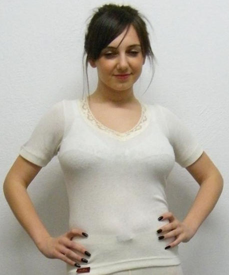 Picture of 100% merino, Women, short sleeves, V Elastic ribbon lace 